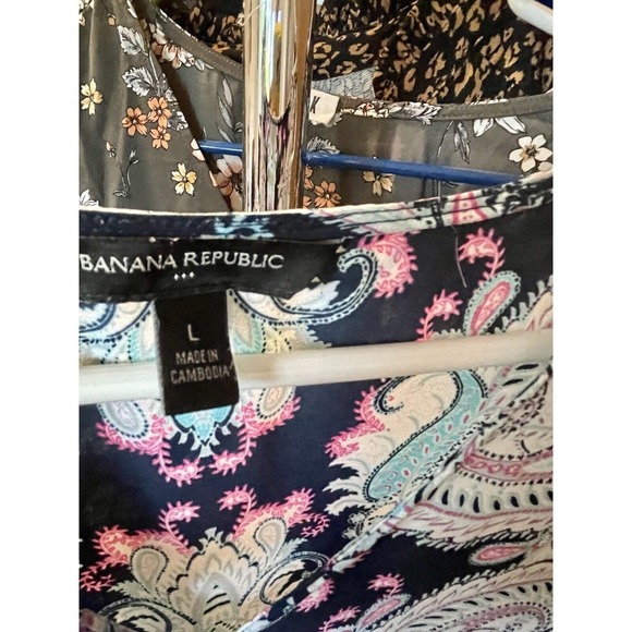 Banana Republic Black Teal Abstract Pattern Ruffled‎ Women’s Size Large - Picture 4 of 8